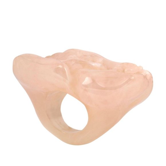 Chanel Rose Quartz Lucite Camellia Flower Ring size 5 - Picture 2 of 4